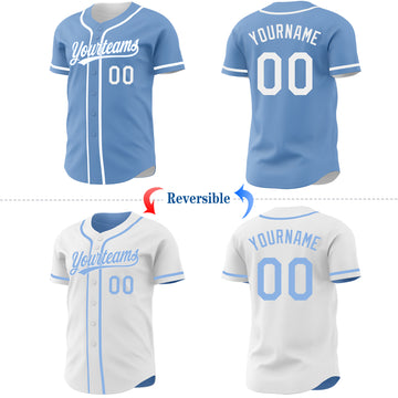 Custom Light Blue-White Reversible Button-Down Baseball Jersey