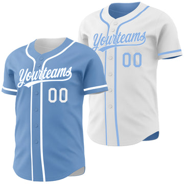 Custom Light Blue-White Reversible Button-Down Baseball Jersey