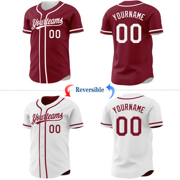 Custom Crimson-White Reversible Button-Down Baseball Jersey