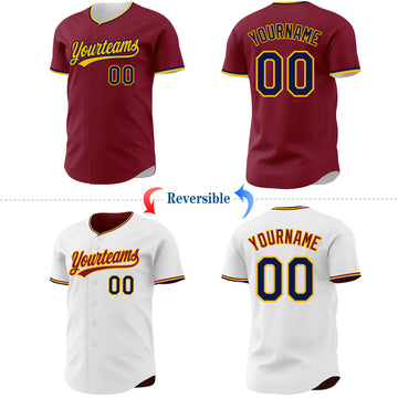 Custom Crimson Navy-Gold Reversible Button-Down Baseball Jersey