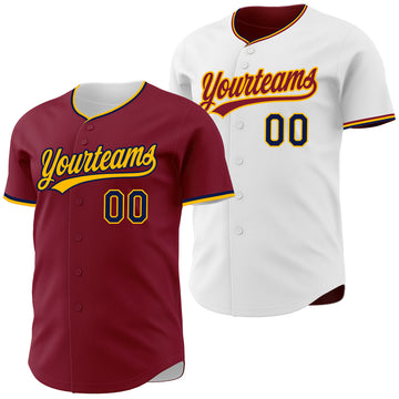 Custom Crimson Navy-Gold Reversible Button-Down Baseball Jersey