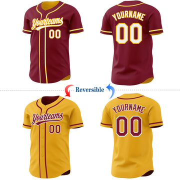 Custom Crimson White-Gold Reversible Button-Down Baseball Jersey