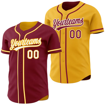 Custom Crimson White-Gold Reversible Button-Down Baseball Jersey