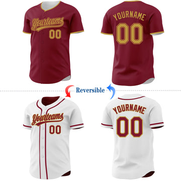 Custom Crimson-Old Gold Reversible Button-Down Baseball Jersey