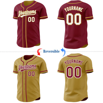 Custom Crimson White-Old Gold Reversible Button-Down Baseball Jersey
