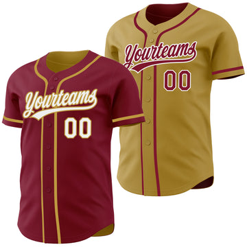 Custom Crimson White-Old Gold Reversible Button-Down Baseball Jersey