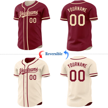 Custom Crimson-Cream Reversible Button-Down Baseball Jersey
