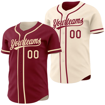 Custom Crimson-Cream Reversible Button-Down Baseball Jersey