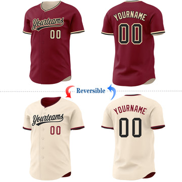 Custom Crimson Black-Cream Reversible Button-Down Baseball Jersey
