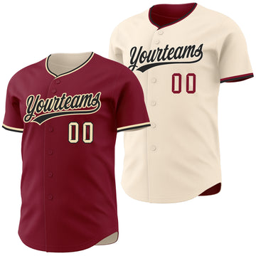 Custom Crimson Black-Cream Reversible Button-Down Baseball Jersey