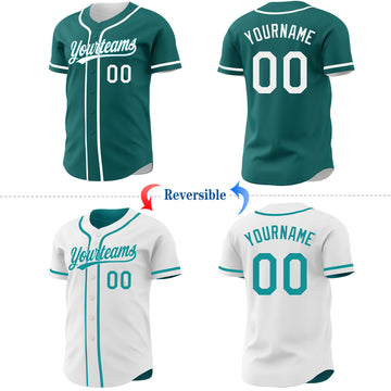 Custom Teal-White Reversible Button-Down Baseball Jersey