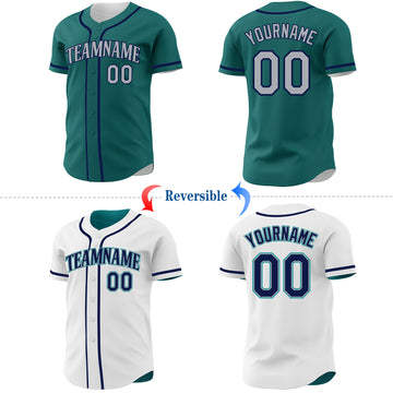 Custom Teal Gray-Navy Reversible Button-Down Baseball Jersey