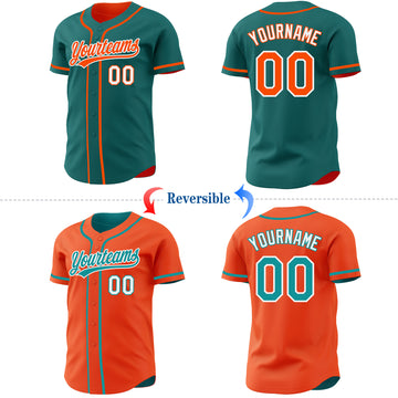 Custom Teal Orange-White Reversible Button-Down Baseball Jersey