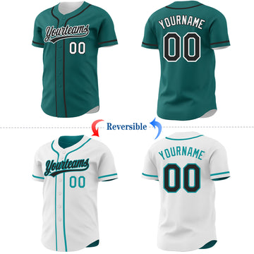 Custom Teal Black-White Reversible Button-Down Baseball Jersey