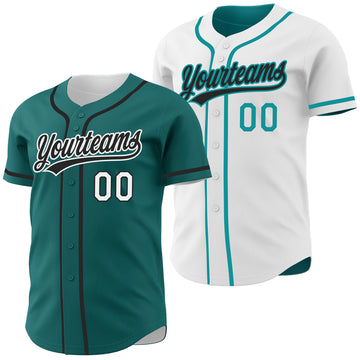 Custom Teal Black-White Reversible Button-Down Baseball Jersey