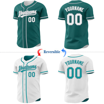 Custom Teal White-Gray Reversible Button-Down Baseball Jersey