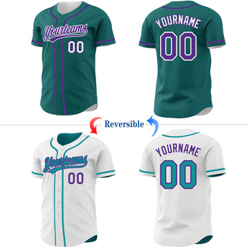 Custom Teal Purple-White Reversible Button-Down Baseball Jersey