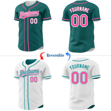 Custom Teal Pink-White Reversible Button-Down Baseball Jersey