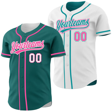 Custom Teal Pink-White Reversible Button-Down Baseball Jersey