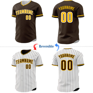 Custom Brown White Brown Pinstripe Reversible Button-Down Baseball Jersey