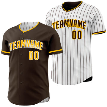 Custom Brown White Brown Pinstripe Reversible Button-Down Baseball Jersey