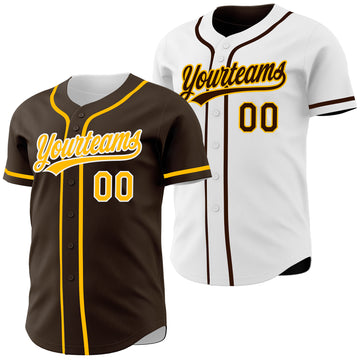 Custom Brown Gold-White Reversible Button-Down Baseball Jersey