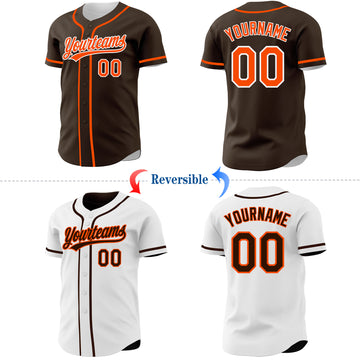 Custom Brown Orange-White Reversible Button-Down Baseball Jersey