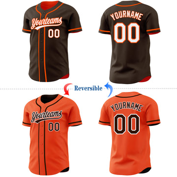 Custom Brown White-Orange Reversible Button-Down Baseball Jersey