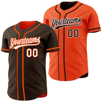 Custom Brown White-Orange Reversible Button-Down Baseball Jersey