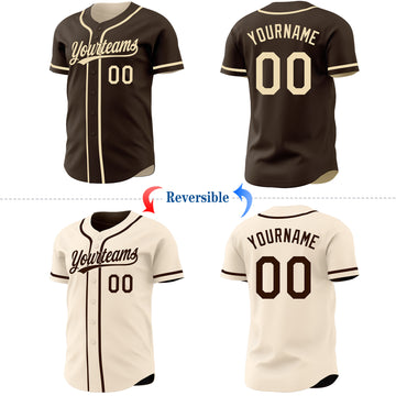 Custom Brown-Cream Reversible Button-Down Baseball Jersey