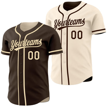 Custom Brown-Cream Reversible Button-Down Baseball Jersey