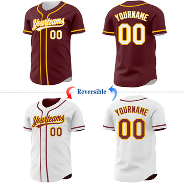 Custom Burgundy White-Gold Reversible Button-Down Baseball Jersey