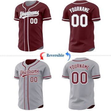Custom Burgundy White-Gray Reversible Button-Down Baseball Jersey