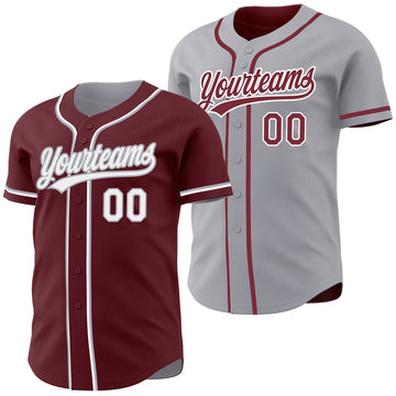 Custom Burgundy White-Gray Reversible Button-Down Baseball Jersey