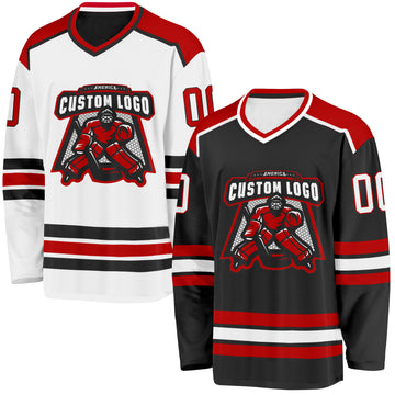 Custom Black White-Red Reversible Double Side Hockey Jersey