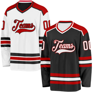 Custom Black White-Red Reversible Double Side Hockey Jersey