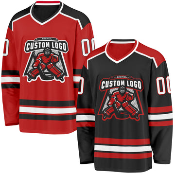 Custom Black White-Red Reversible Double Side Hockey Jersey