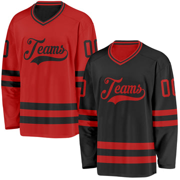 Custom Black-Red Reversible Double Side Hockey Jersey