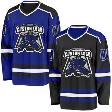 Custom Black Royal-White Reversible Double Side Hockey Jersey