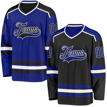 Custom Black Royal-White Reversible Double Side Hockey Jersey