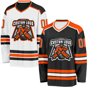 Custom Black Orange-White Reversible Double Side Hockey Jersey