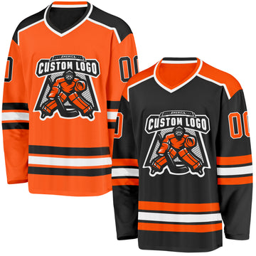 Custom Black Orange-White Reversible Double Side Hockey Jersey