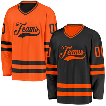 Custom Black-Orange Reversible Double Side Hockey Jersey