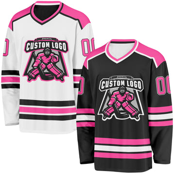 Custom Black Pink-White Reversible Double Side Hockey Jersey