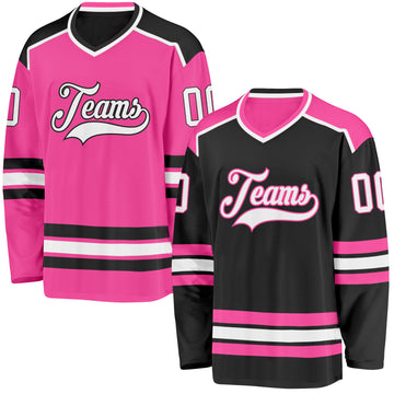Custom Black White-Pink Reversible Double Side Hockey Jersey