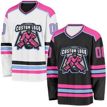 Custom Black Pink-Light Blue Reversible Double Side Hockey Jersey