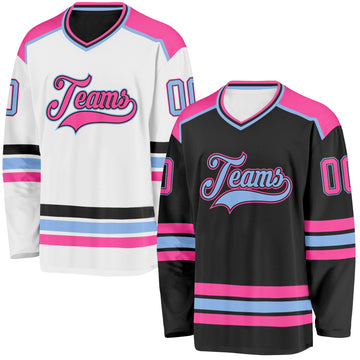 Custom Black Pink-Light Blue Reversible Double Side Hockey Jersey