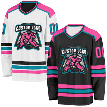 Custom Black Pink-Teal Reversible Double Side Hockey Jersey
