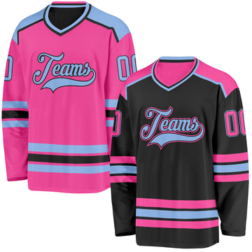 Custom Black Pink-Light Blue Reversible Double Side Hockey Jersey