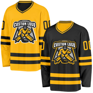 Custom Black-Gold Reversible Double Side Hockey Jersey